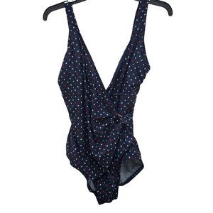 Tommy Hilfiger Woman Navy‎ Blue Polka Dot Surplus One Piece Swimsuit Plus Sz 18W